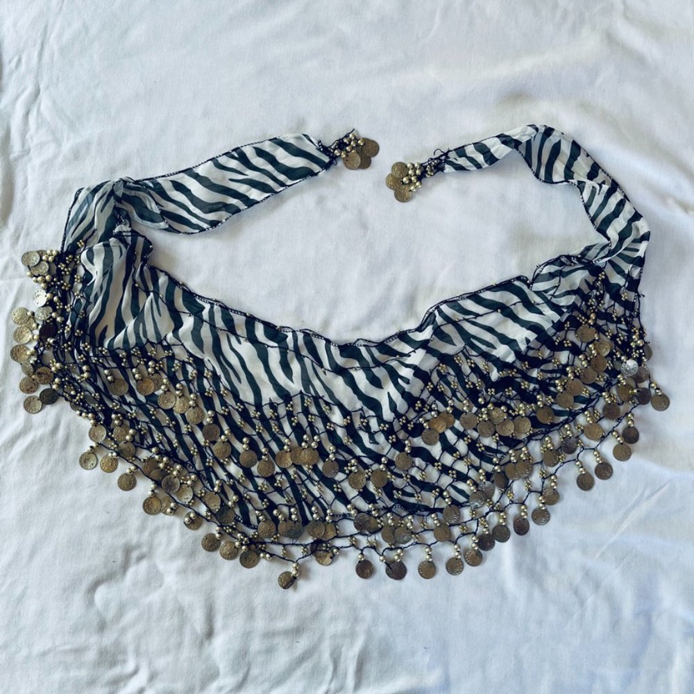 Zebra pattern Hip Scarf with coins One Size